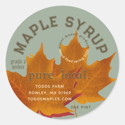 Minimalist Orange Leaf Maple Syrup with Logo Classic Round Sticker