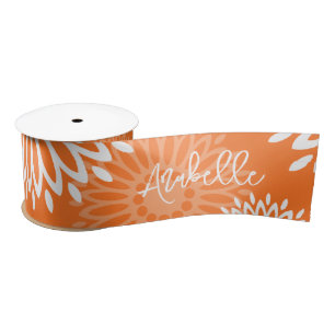 Minimalist Orange Mandala Geometric Floral Name Satin Ribbon