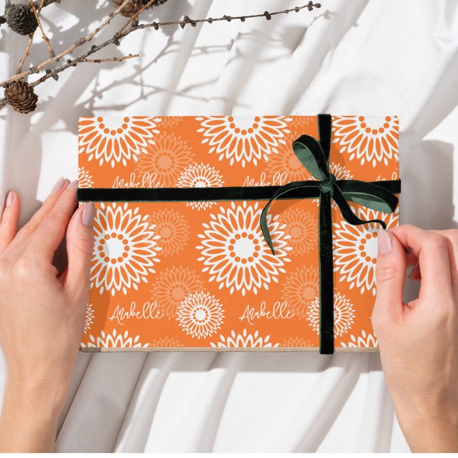 Minimalist Orange Mandala Geometric Floral Name Tissue Paper (Creator Uploaded)