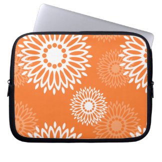 Minimalist Orange Mandala Geometric Floral Pattern Laptop Sleeve