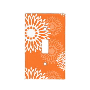 Minimalist Orange Mandala Geometric Floral Pattern Light Switch Cover