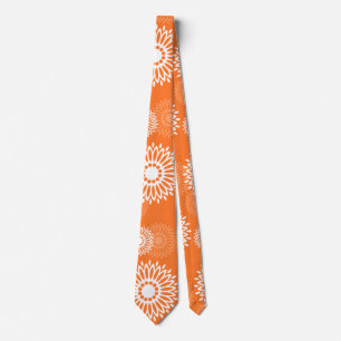 Minimalist Orange Mandala Geometric Floral Pattern Neck Tie