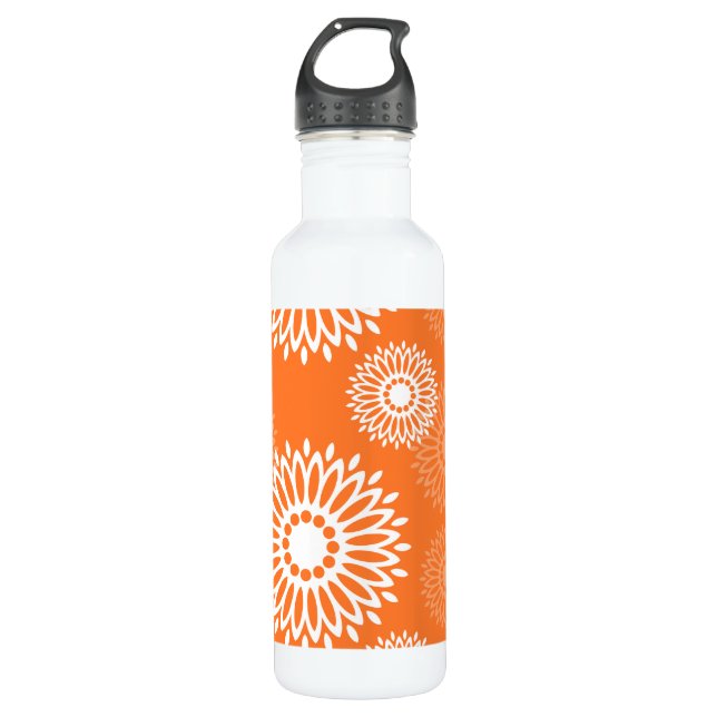 Minimalist Orange Mandala Geometric Floral Pattern Stainless Steel Water Bottle (Front)
