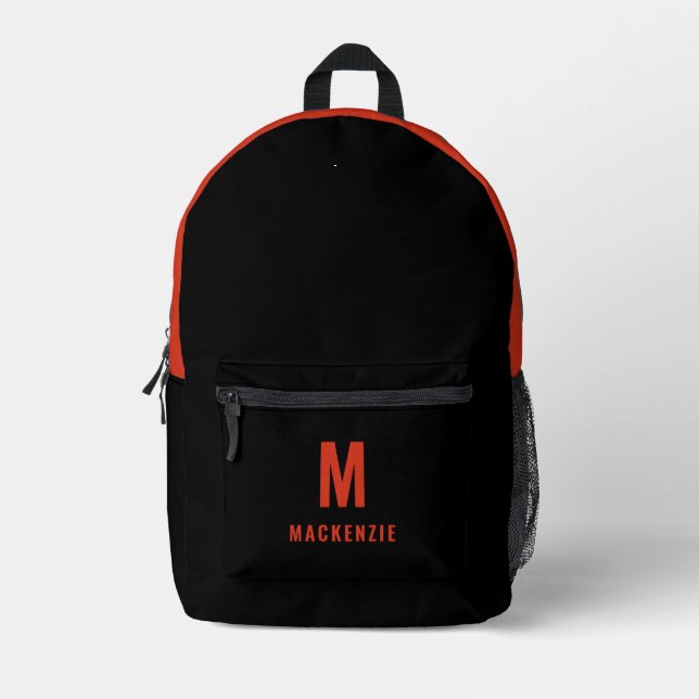 Minimalist Orange Monogram Personalized Printed Backpack (Front)