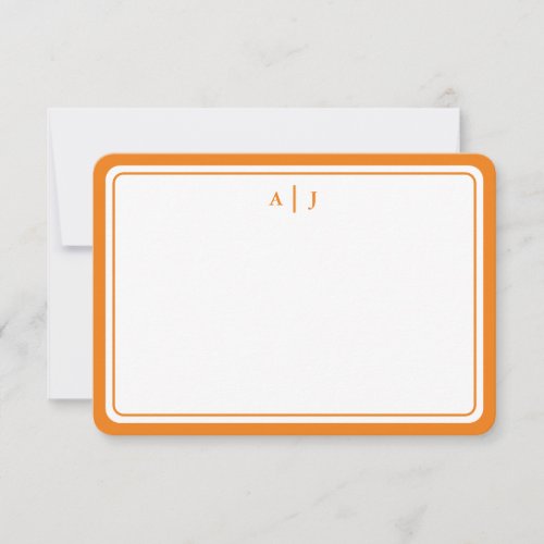 Minimalist Orange Monogram Round Border Note Card