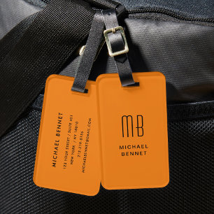 Minimalist Orange Monogrammed Luggage Tag
