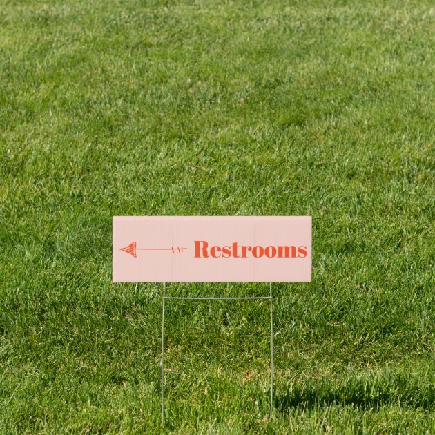 Minimalist Orange Pink Arrow Direction Restrooms Sign