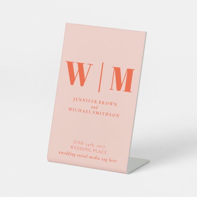 Minimalist Orange Pink Party Modern Simple Wedding Pedestal Sign