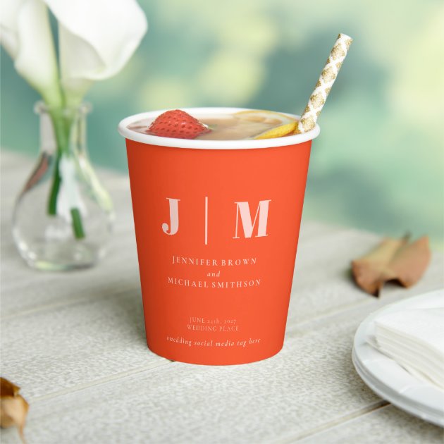 Minimalist Orange Pink Simple Drink Wedding Paper Cups