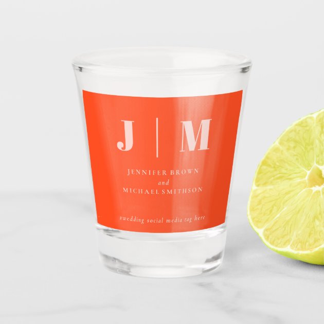 Minimalist Orange Pink Simple Drink Wedding Party Shot Glass