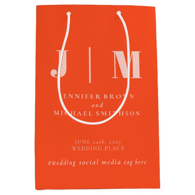 Minimalist Orange Pink Simple Gift Wedding Medium Gift Bag
