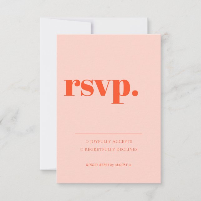 Minimalist Orange Pink  Simple Kindly Reply RSVP Card (Front)