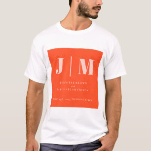 Minimalist Orange Pink Simple Monogrammed Wedding T-Shirt