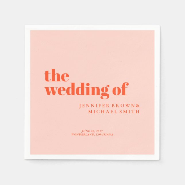 Minimalist Orange Pink Simple Swash Wedding Napkins (Front)