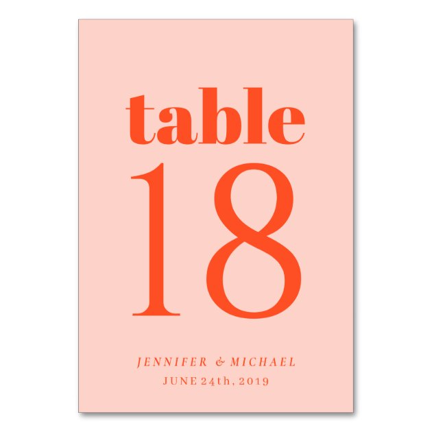 Minimalist Orange Pink Simple Wedding Seating Table Number