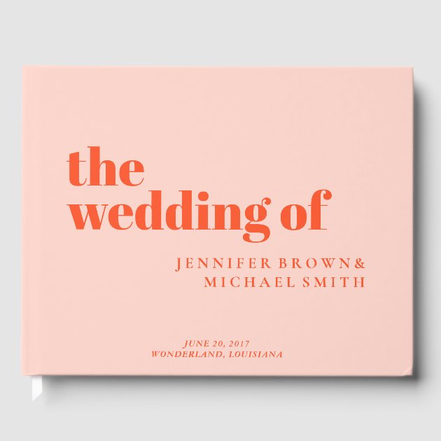 Minimalist Orange Pink Swash Wedding Guest Book