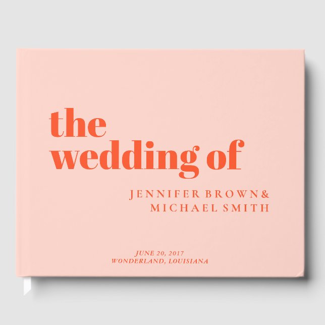 Minimalist Orange Pink Swash Wedding Guest Book (Front)