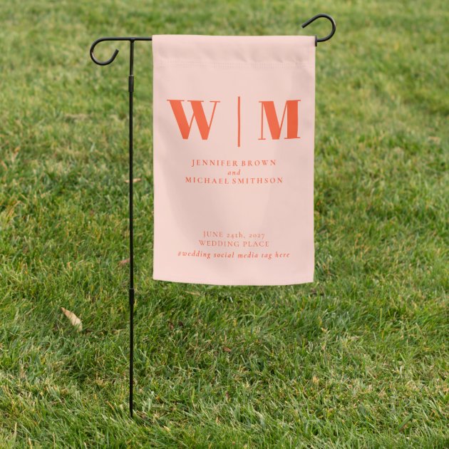 Minimalist Orange Pink Trend Modern Simple Wedding Garden Flag