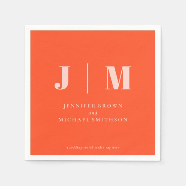 Minimalist Orange Pink Wedding Napkins