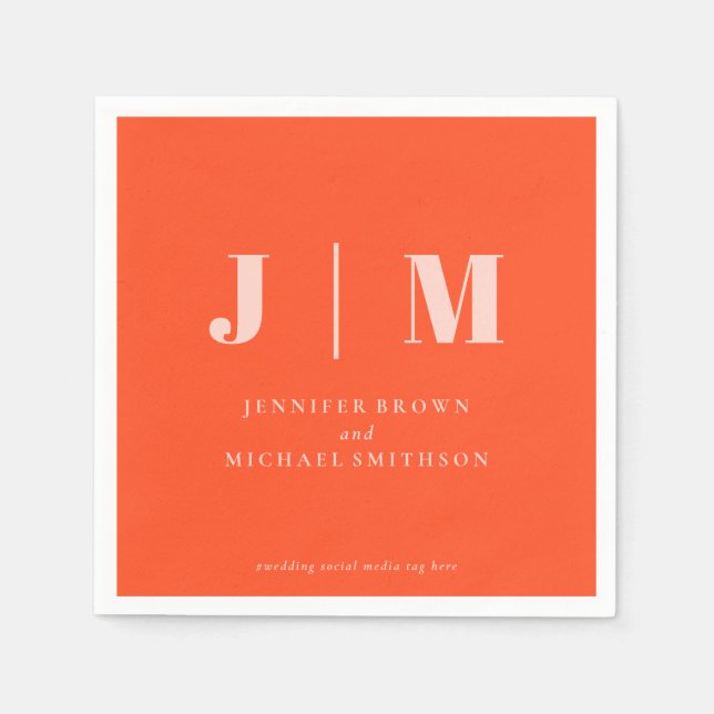 Minimalist Orange Pink Wedding Napkins (Front)