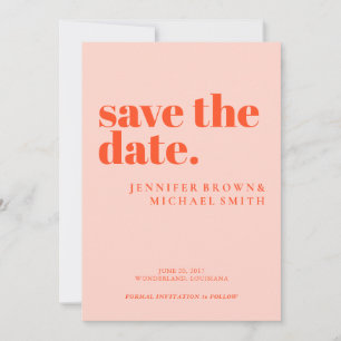 Minimalist Orange Pink Wedding Photo Calligraphic Save The Date