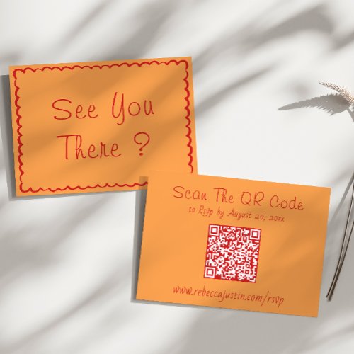 Minimalist Orange QR Code Wedding RSVP  Card