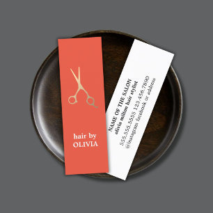 Minimalist Orange Red Faux Gold Scissors Hair Mini Business Card