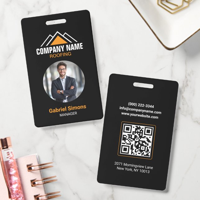 Minimalist Orange Roofing QR Code Building Badge (Office)