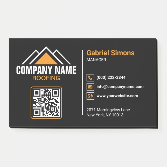 Minimalist Orange Roofing QR Code Building Post-it Notes (Front)