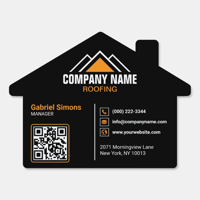Minimalist Orange Roofing QR Code Building Sign (Front)