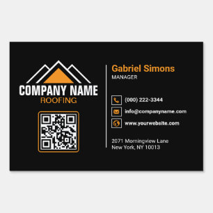 Minimalist Orange Roofing QR Code Building Sign