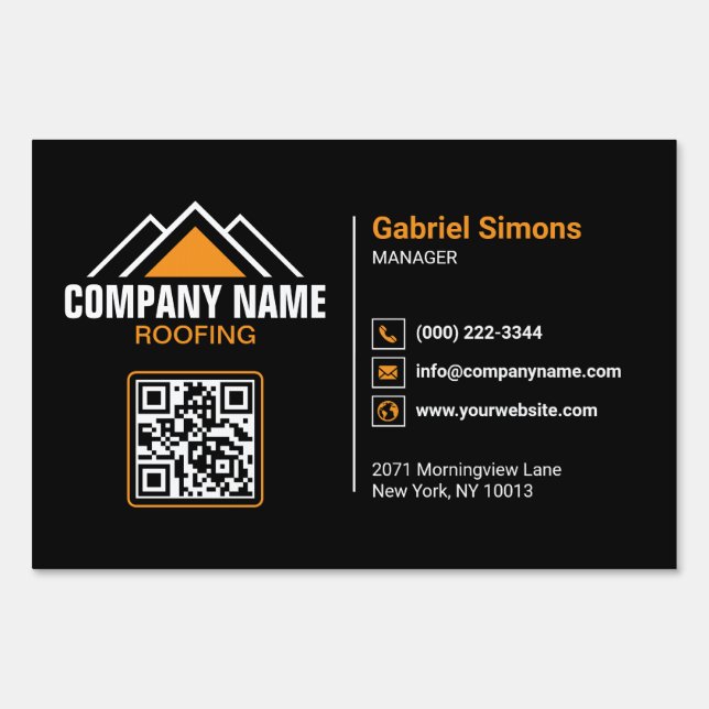 Minimalist Orange Roofing QR Code Building Sign (Front)