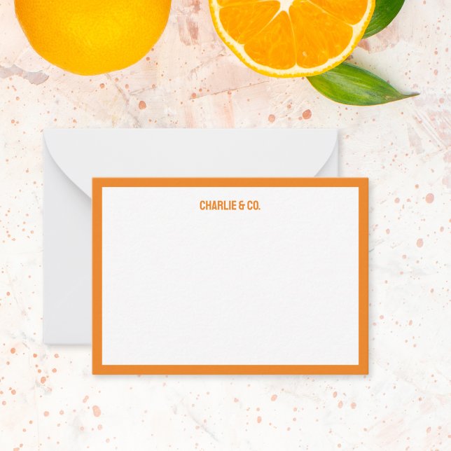 Minimalist Orange, Single Border, Personalize Note Card (Creator Uploaded)