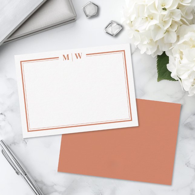 Minimalist Orange Two Border Monogram Note Card (Minimalist Orange Two Border Monogram Note Card)
