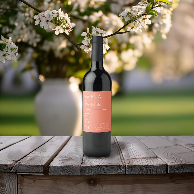 Minimalist Orange Wedding Wine Label (Creator Uploaded)