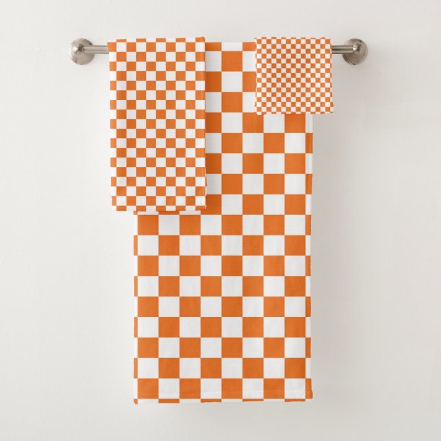 Minimalist Orange White Checkered Bath Towel Set (Insitu)