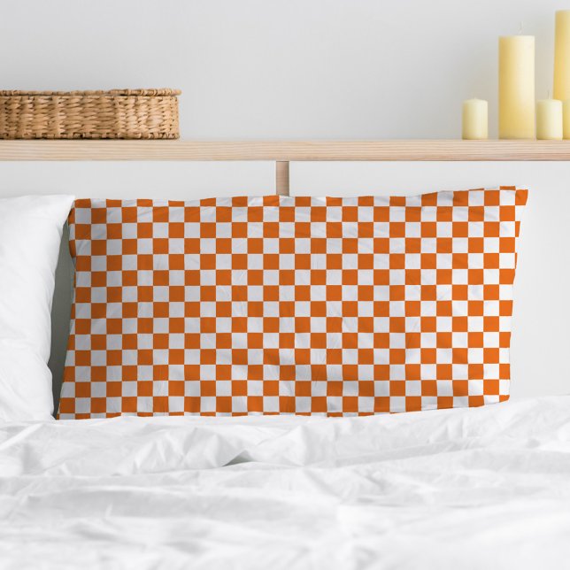 Minimalist Orange White Checkered Pillow Case (Creator Uploaded)
