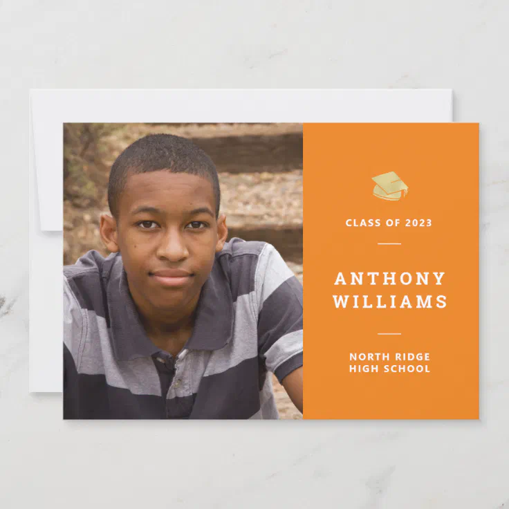 Minimalist Orange & White Photo Graduation Invitation | Zazzle