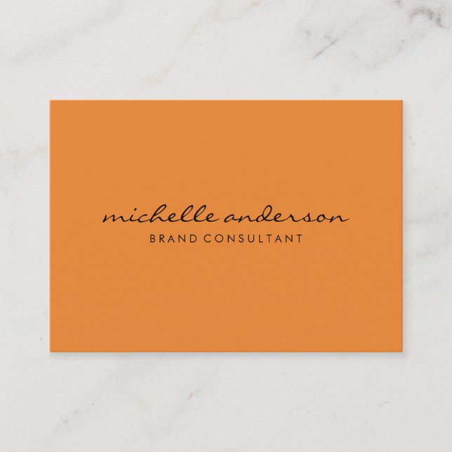 Minimalist Orange with Cursive Text Business Card (Front)