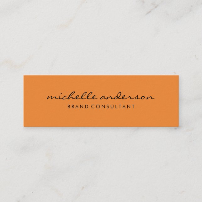 Minimalist Orange with Cursive Text Mini Business Card (Front)