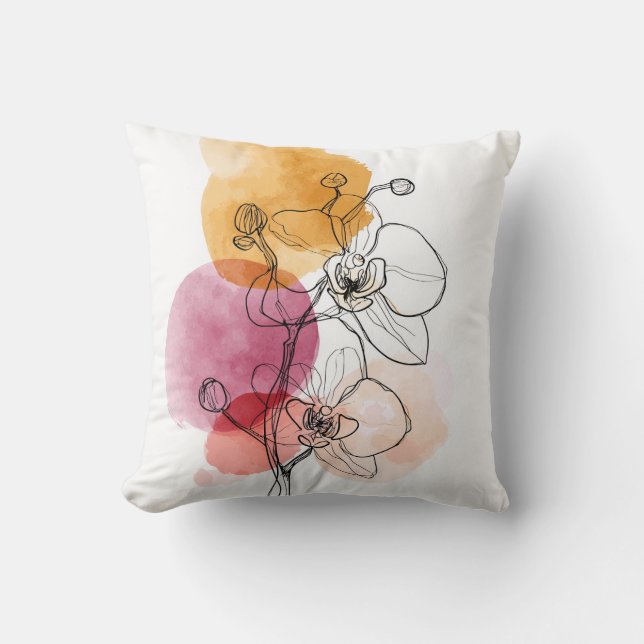 Minimalist Orchid Line Art Throw Pillow (Front)