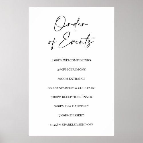 Minimalist Order of Events Wedding Sign Poster