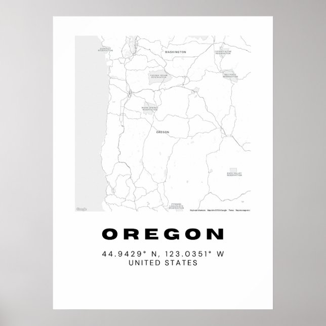 Minimalist Oregon Map Art - Black and White Poster (Front)