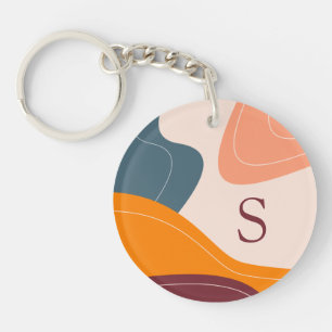 Minimalist Organic Shapes Waves Monogram Keychain