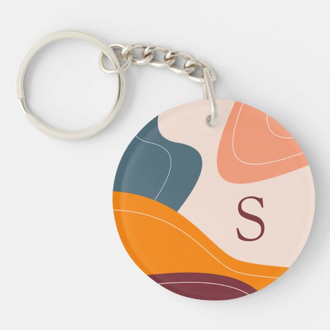 Minimalist Organic Shapes Waves Monogram Keychain (Front)