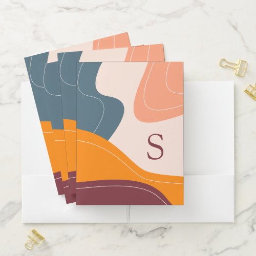 Minimalist Organic Shapes Waves Monogram Pocket Folder