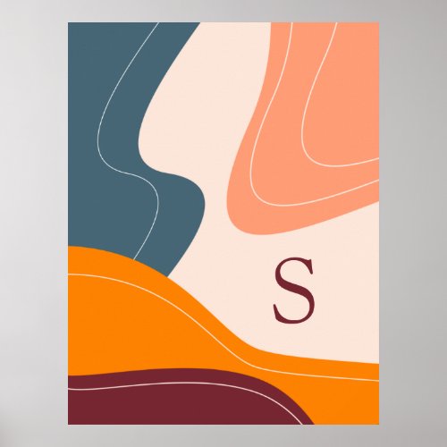 Minimalist Organic Shapes Waves Monogram Poster