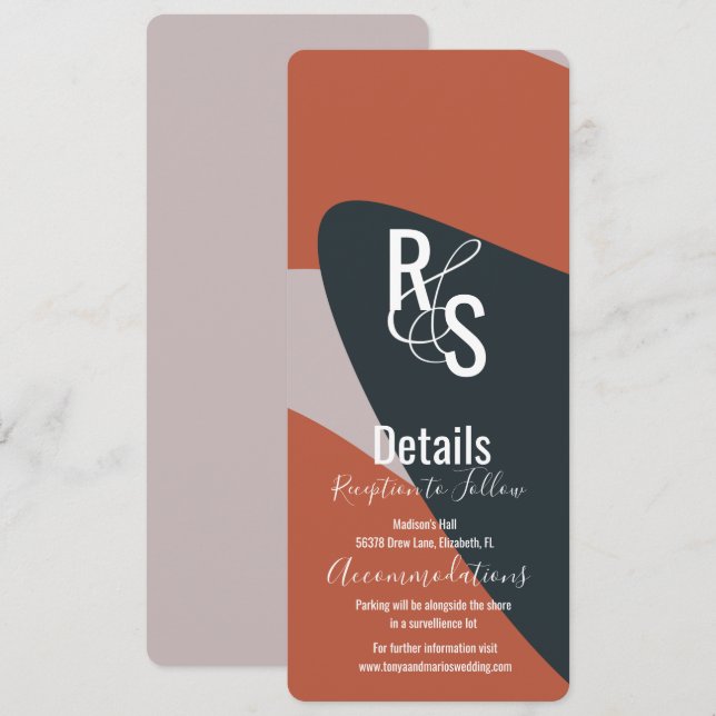 Minimalist Organic Terracotta Blue Wedding Details Invitation (Front/Back)