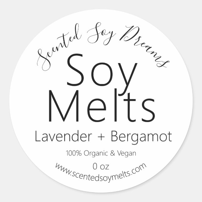 Minimalist Organic Vegan Soy Wax Melt Labels (Front)