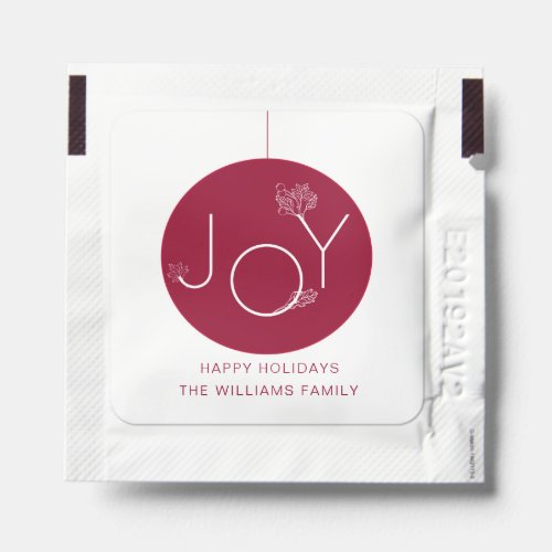 minimalist ornament joy red white happy holidays hand sanitizer packet